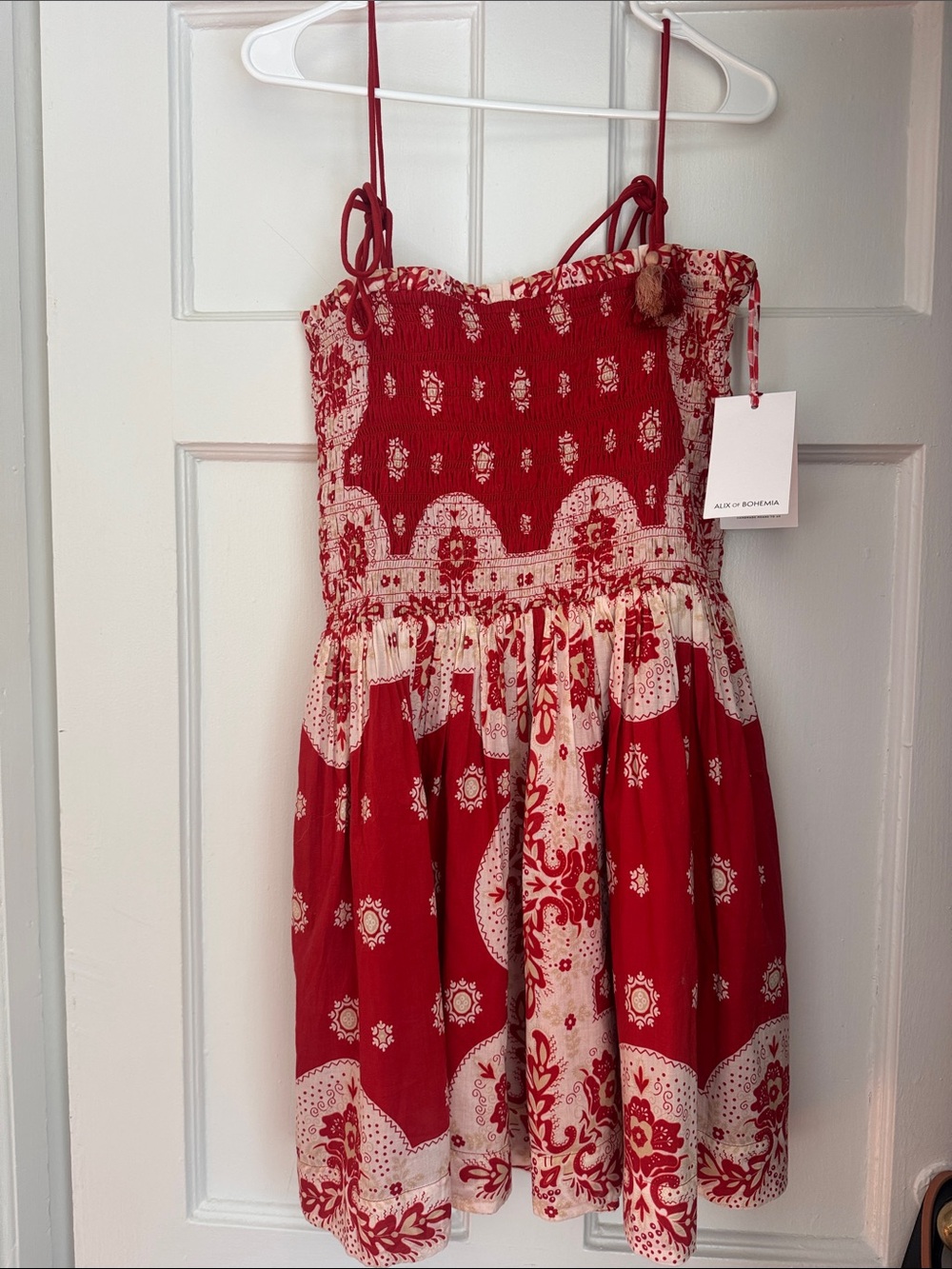 Alix Of Bohemia Red and Cream Smocked Bohemian Sundress